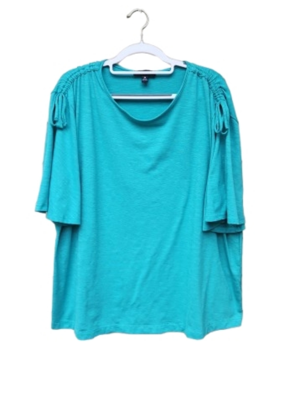 N Touch Plus Aqua Green Blouse Cinched Shoulder Detail Solid Top